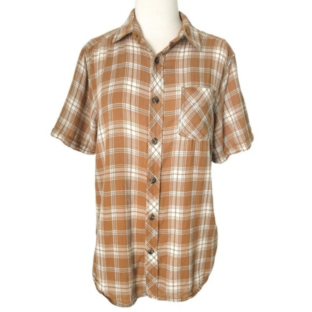 The North Face Men's Tan Brown Plaid‎ Button-Down Short-Sleeve Shirt- Small, S